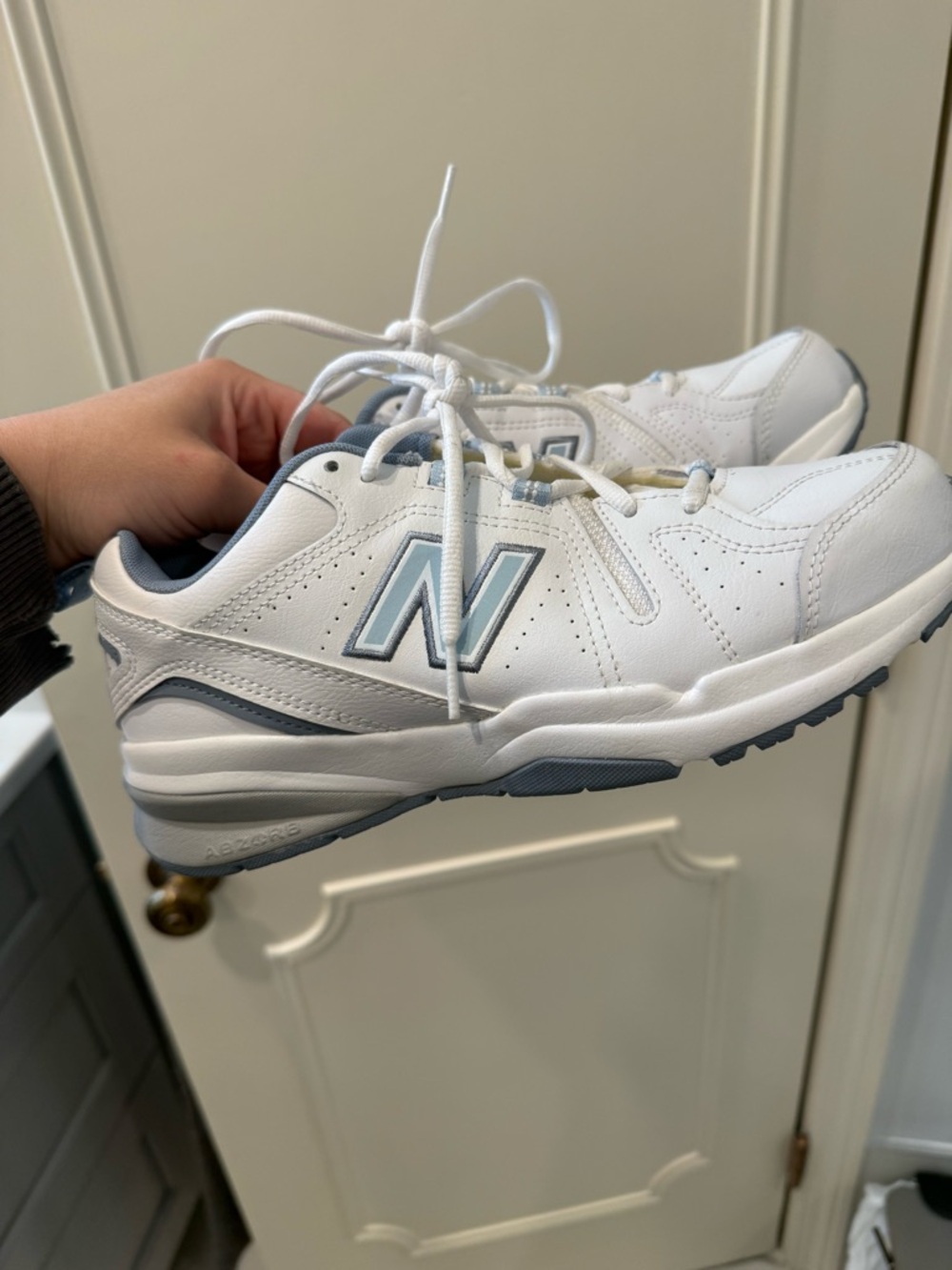 New Balance 608 White & Light Blue Comfort Sneakers